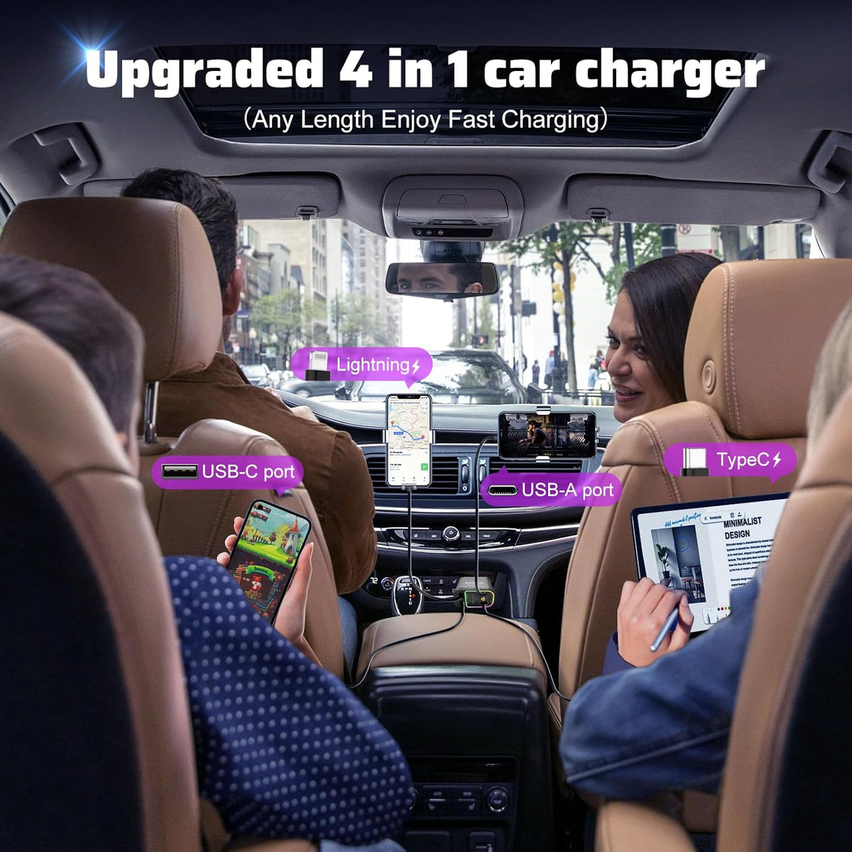 Nuevo modelo 2025 con cargador rápido retráctil Starlight 4 en 1 para coche-ES
