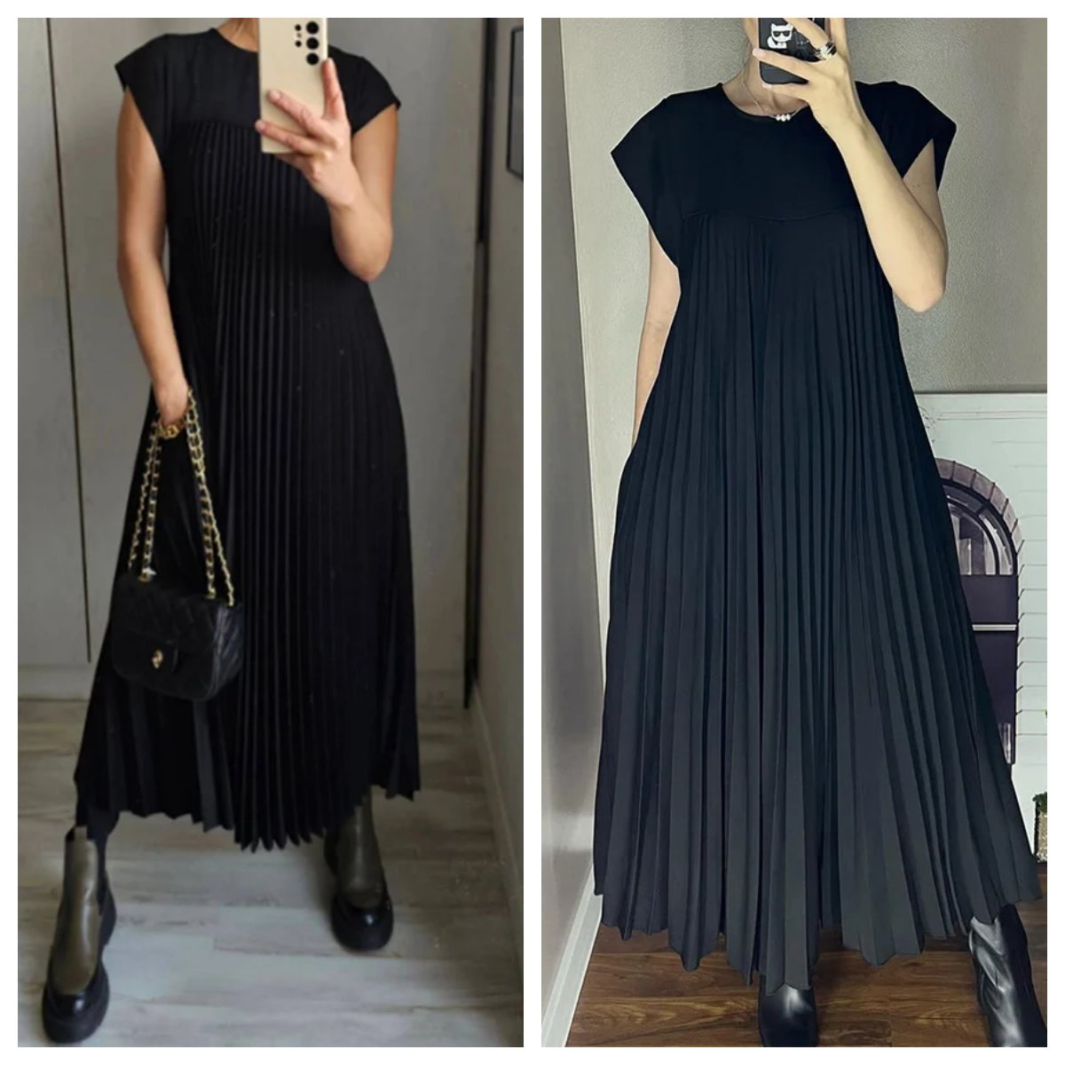 💕Naiste plisseeritud ühevärviline kleit👗-EE