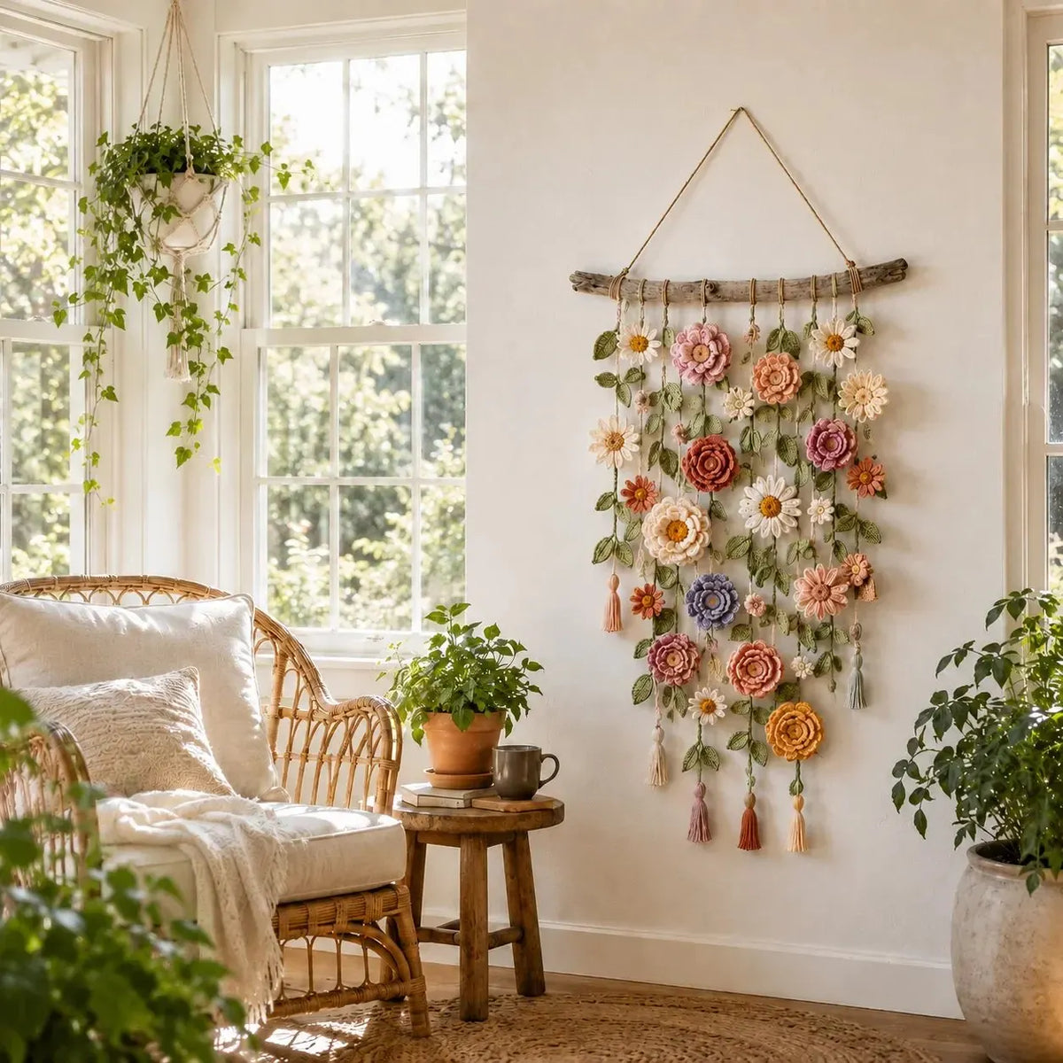 🌸Boho nėrimo gėlių sienos dekoras-LT