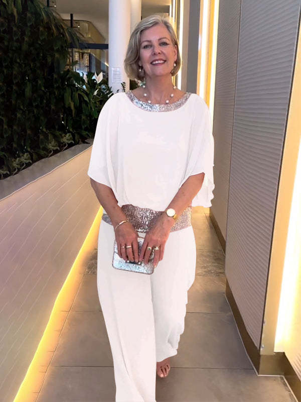 Elegantná dvojdielna súprava Colorblock s flitrami-SK