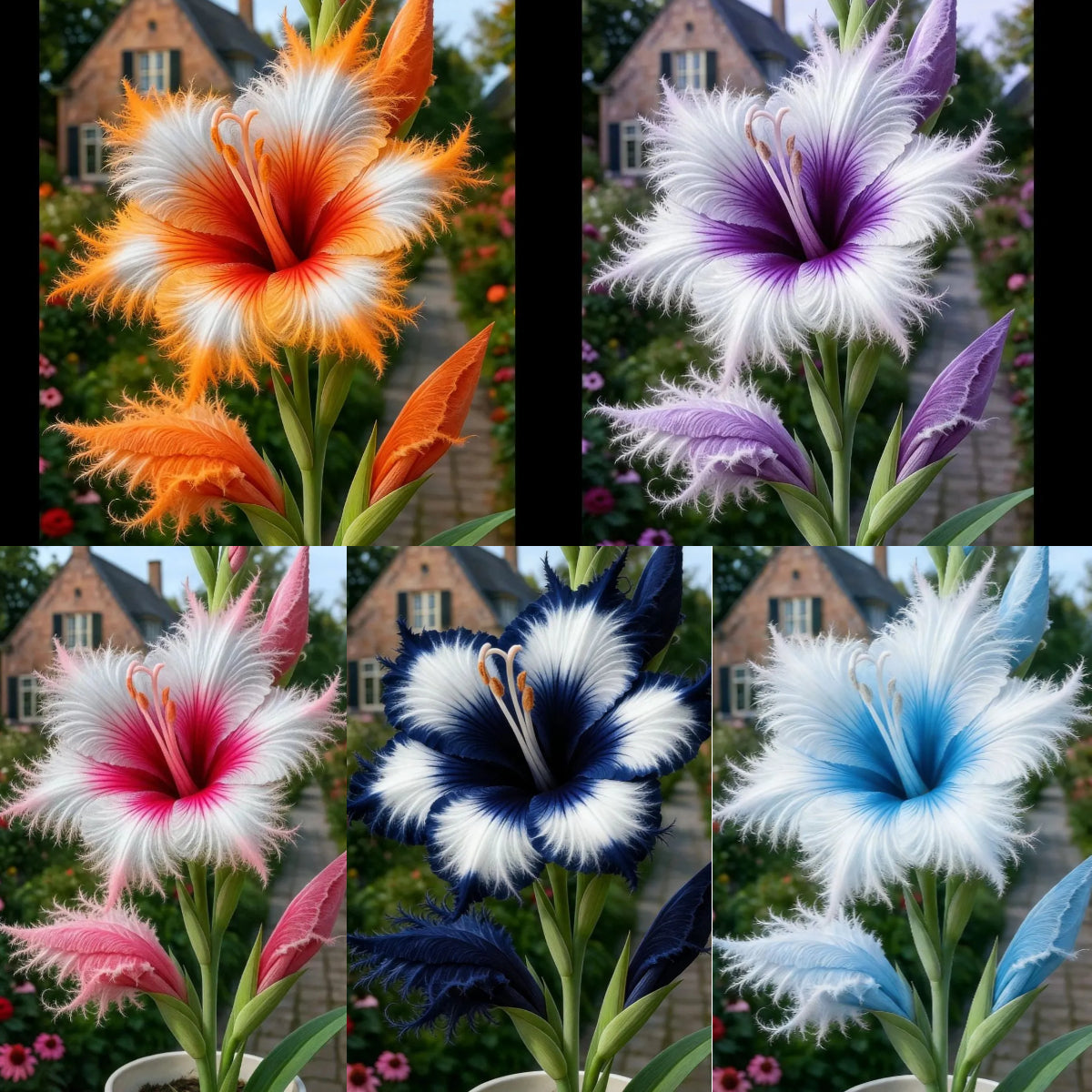Bulbos de lirio raros con bordes plumosos: impresionantes flores rosas y blancas, fáciles de cultivar.-ES
