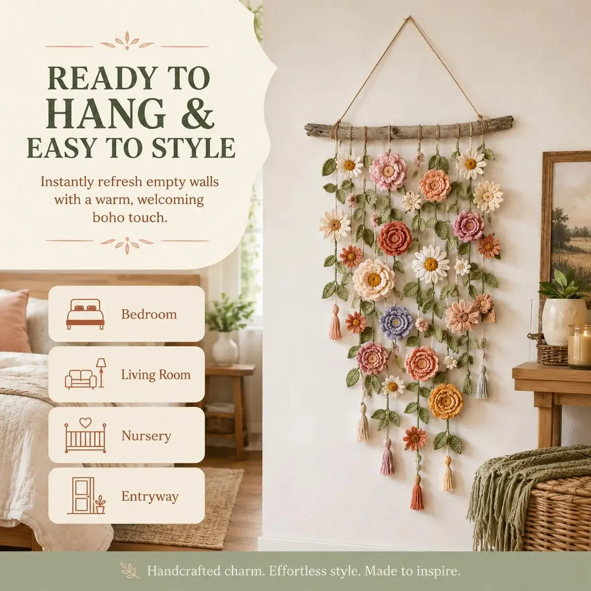 🌸Boho nėrimo gėlių sienos dekoras-LT