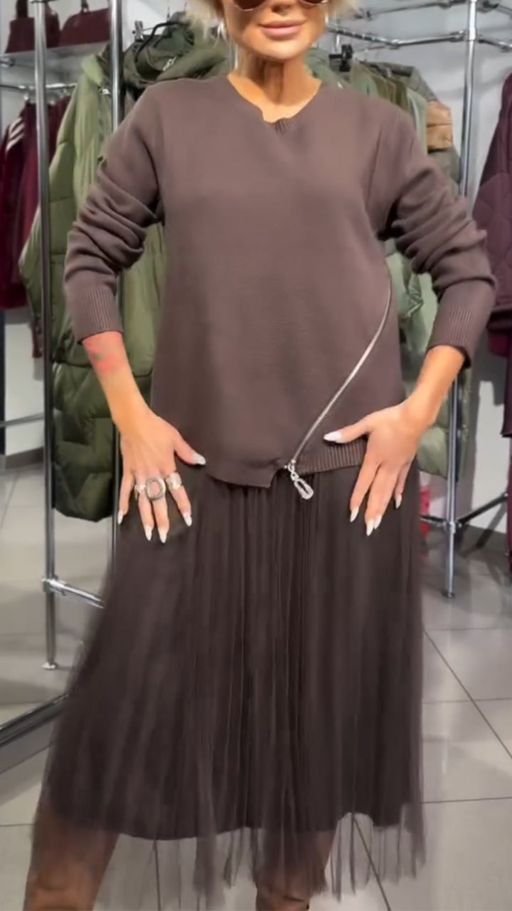 Vestido de mujer con cremallera lateral y parches.-ES