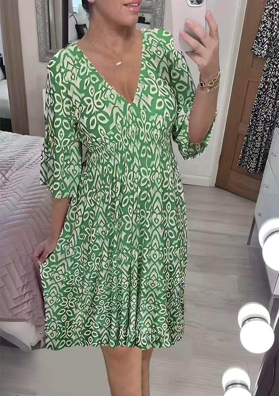 👗Mini drukas kleita ar V veida kakla izgriezumu-LV