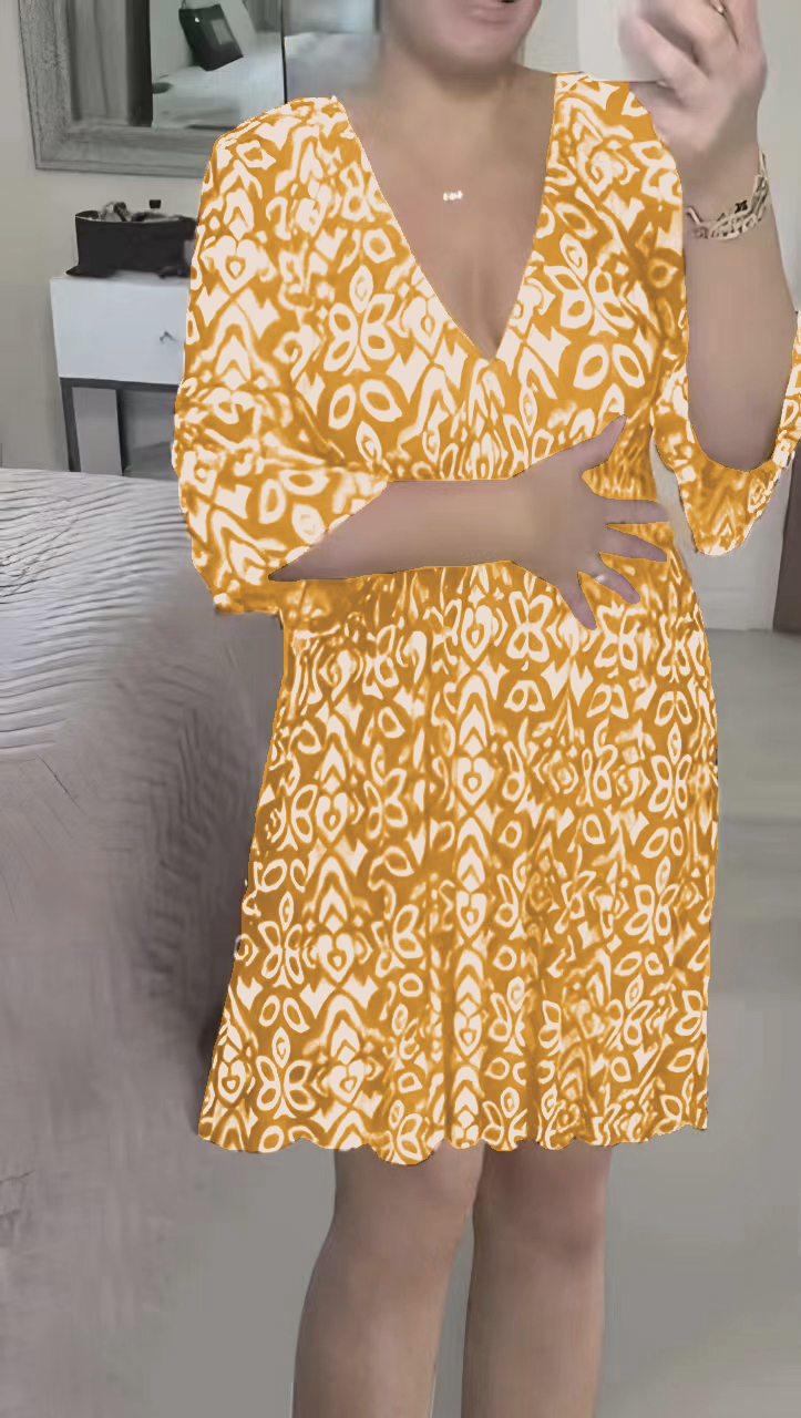 👗Mini drukas kleita ar V veida kakla izgriezumu-LV