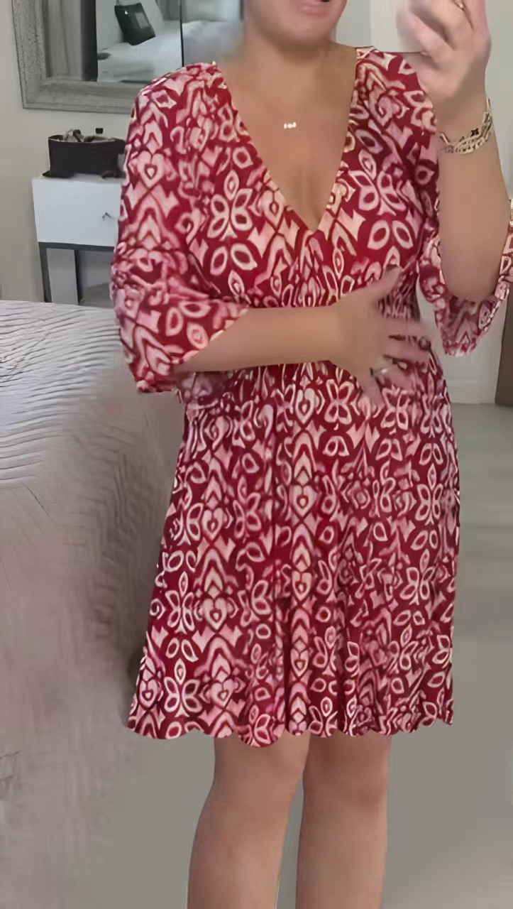 👗Mini Print V-kaelusega kleit-EE