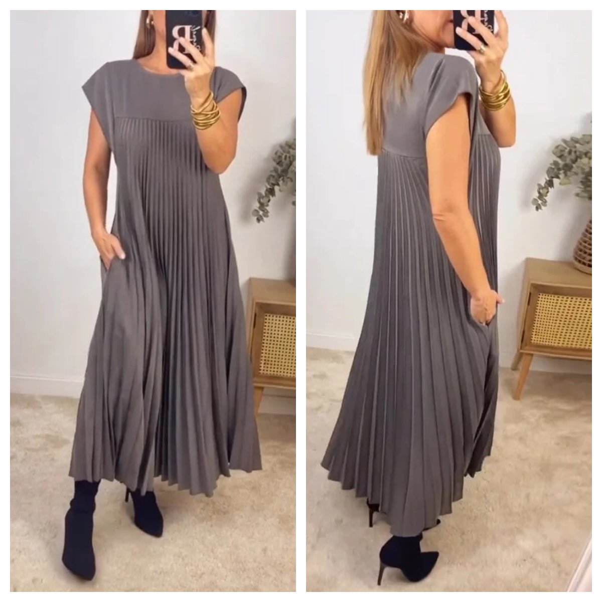 💕Naiste plisseeritud ühevärviline kleit👗-EE