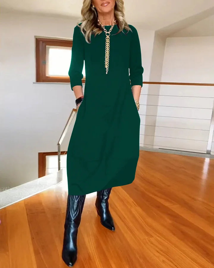 ✨Vestido de manga larga con escote redondo-ES