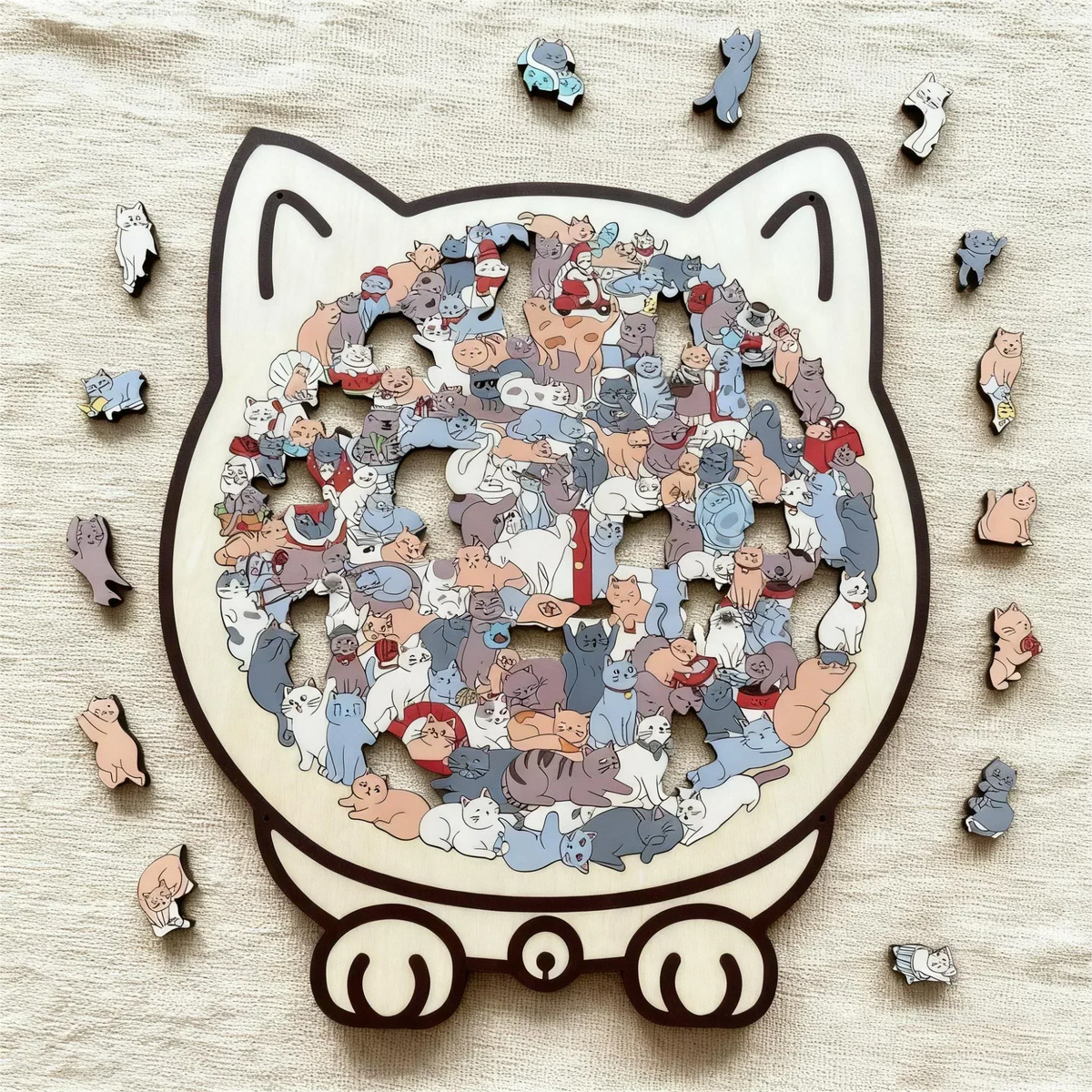 🎅🎄Medinė katės formos dėlionė, 135 detalės, Morandi spalvų🐱🎁-LT