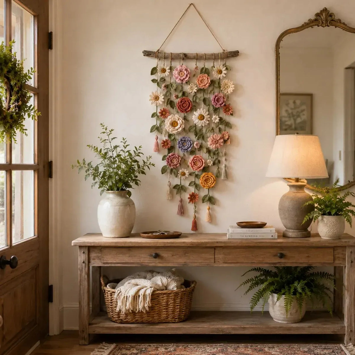 🌸Boho nėrimo gėlių sienos dekoras-LT