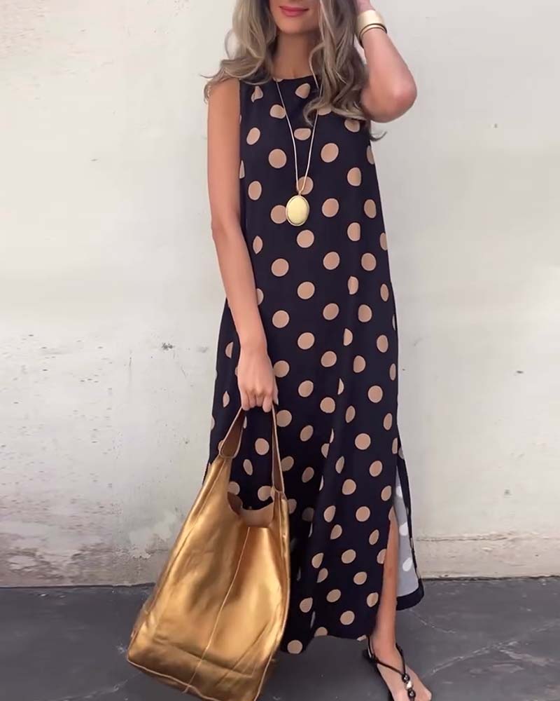 Vestido largo sin mangas con abertura-ES