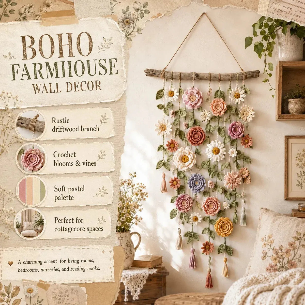 🌸Boho nėrimo gėlių sienos dekoras-LT