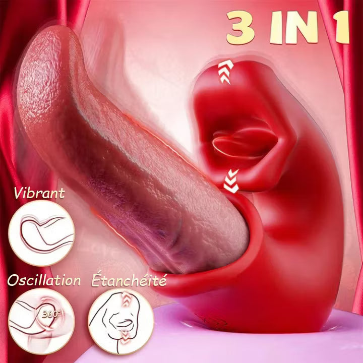 Arabella - 3-vienā vibrējošs dildo ar G-punkta, klitora un mēles stimulāciju, ūdensizturīgs.-LV
