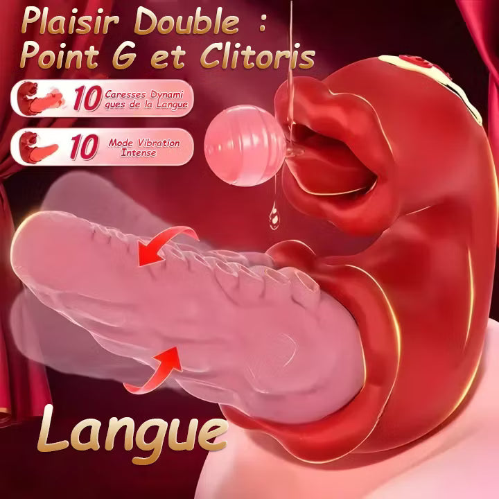 Arabella - vibračné dildo 3 v 1 so stimuláciou G-bodu, klitorisu a jazyka, vodeodolné.-SK