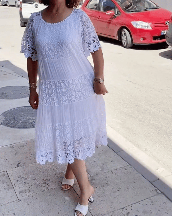 💝Vestido monocromático de corona y manga corta👗-ES