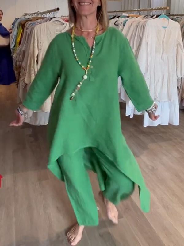 Traje de lino de mujer en monocromático-ES