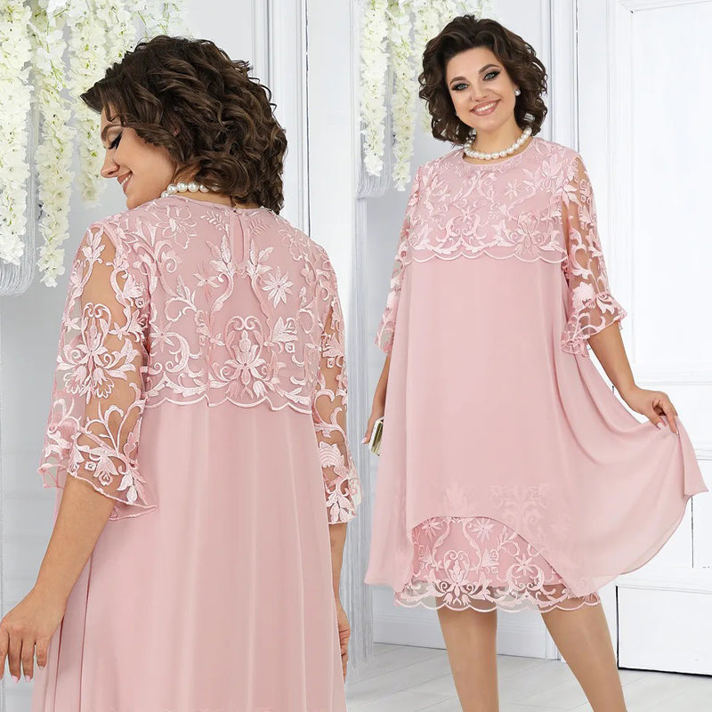 Vestido midi de encaje suelto para mujer-ES