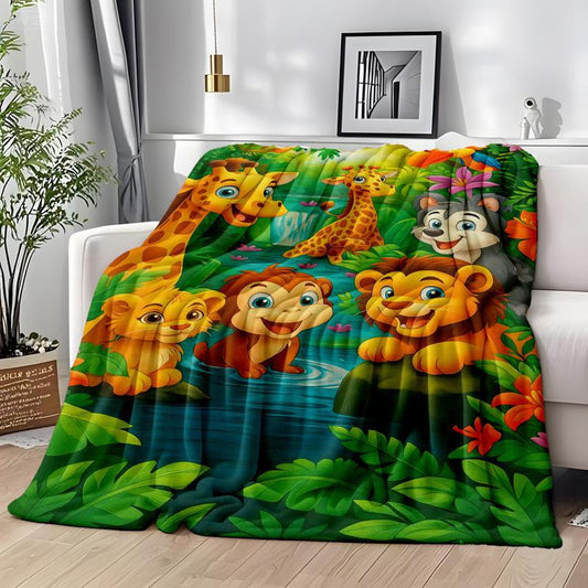 Manta de franela de felpa con estampado de jungla de dibujos animados-ES