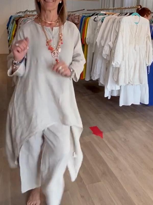 Traje de lino de mujer en monocromático-ES