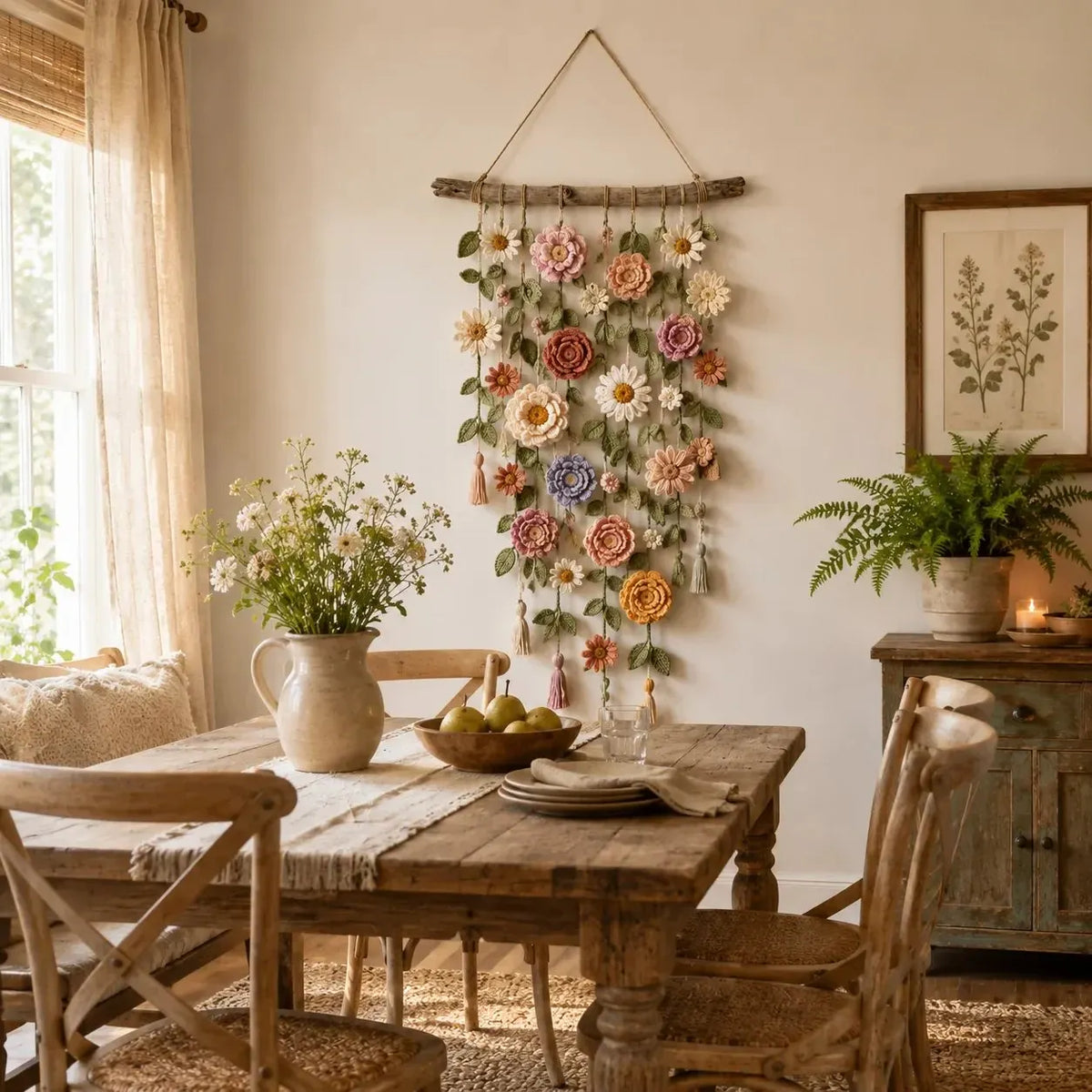 🌸Boho nėrimo gėlių sienos dekoras-LT