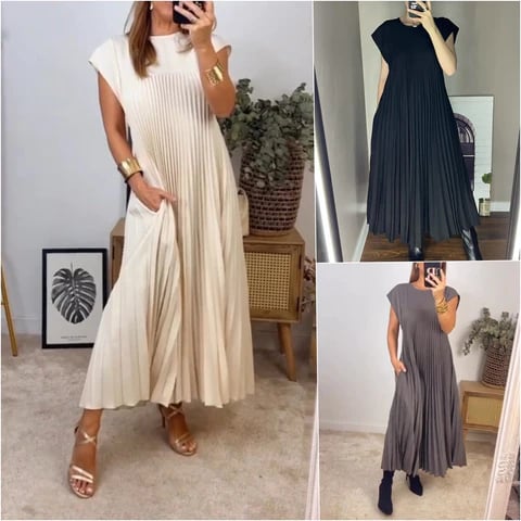 💕Naiste plisseeritud ühevärviline kleit👗-EE