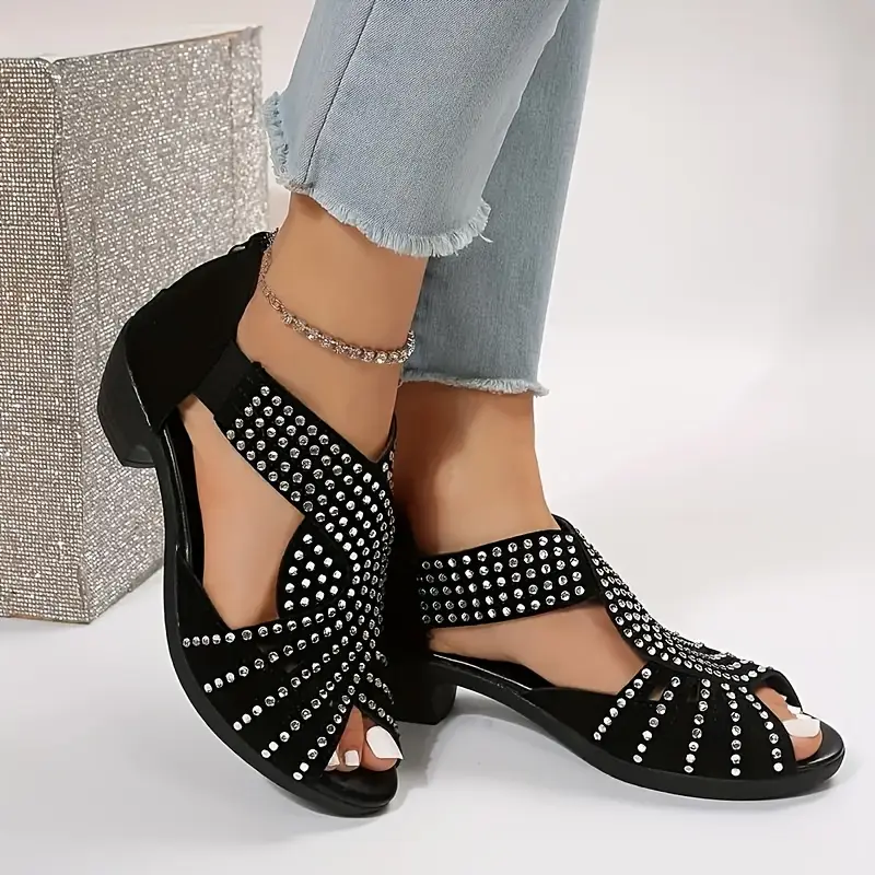 【36-43】🔥Oferta 2025💎Sandalias de piel de mujer de cristal para primavera y verano con tacón resistente en cruz-ES