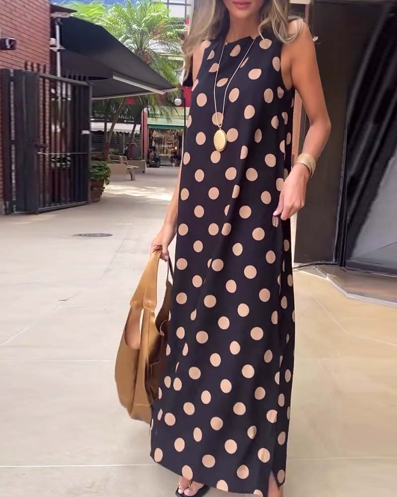 Vestido largo sin mangas con abertura-ES