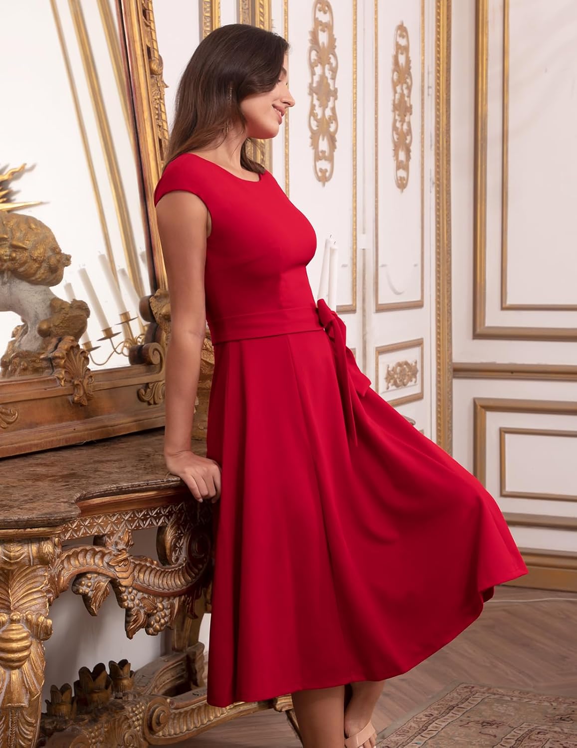 Vestidos de cóctel DRESSTELLS para mujer, vestidos de novia formales, vestidos de fiesta modestos para recepción en la iglesia en 2025-ES