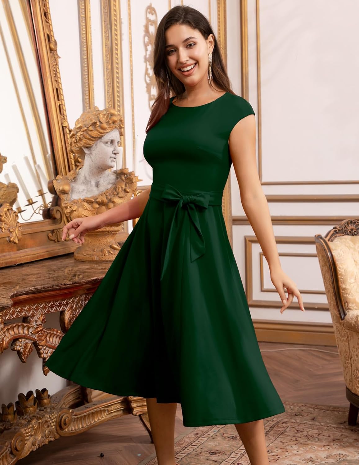 Vestidos de cóctel DRESSTELLS para mujer, vestidos de novia formales, vestidos de fiesta modestos para recepción en la iglesia en 2025-ES