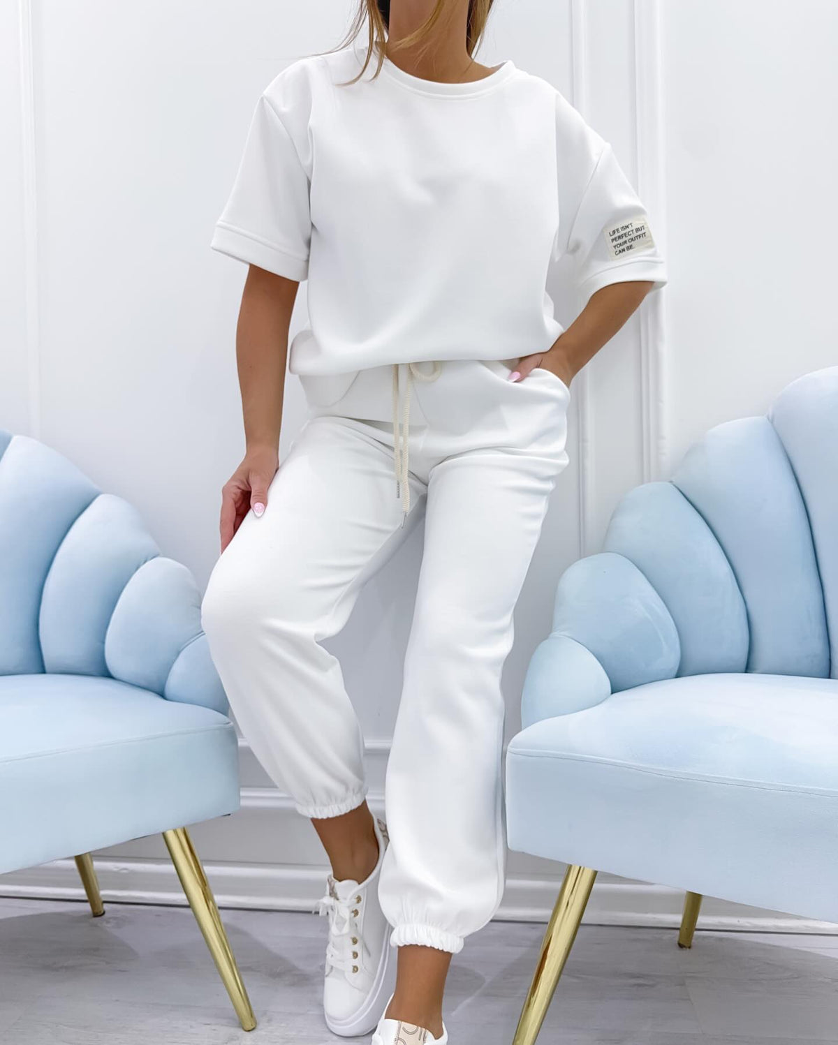 Conjunto casual de mujer con top y pantalón lisos.-ES