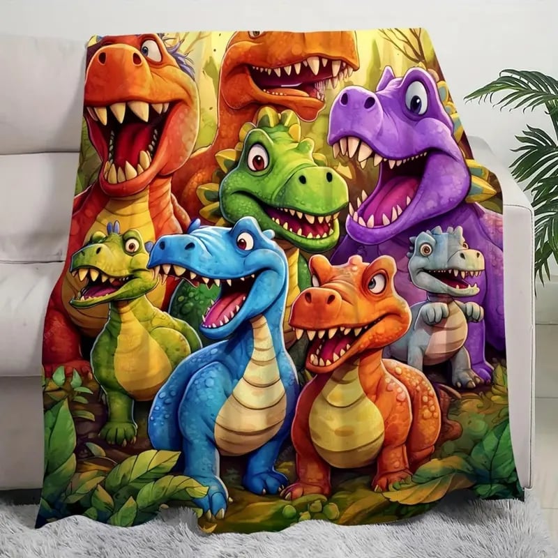 🎄¡Oferta de Navidad! - 49% de descuento🎅 Manta suave y divertida con dinosaurios sonrientes y adorables, estampado digital HD en franela.-ES