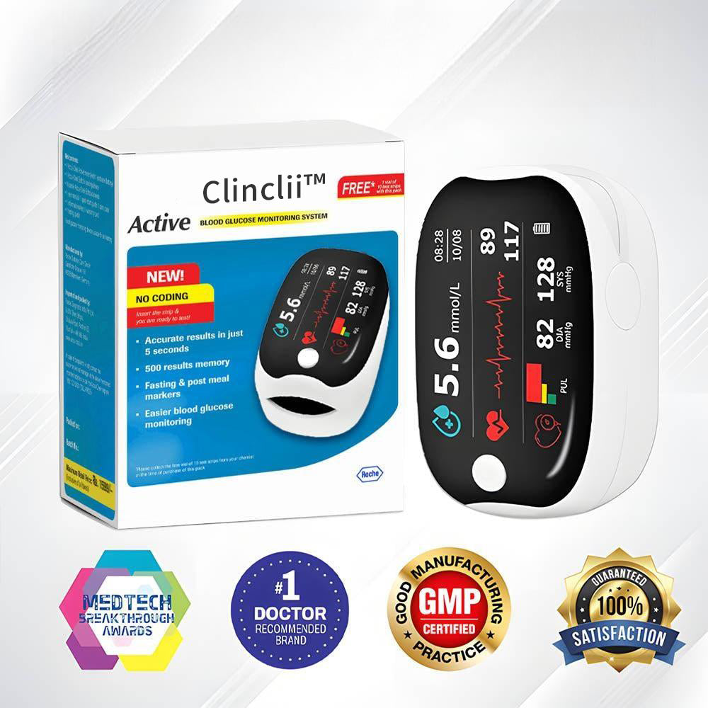 【🎁Especial de Navidad🎄】Oxímetro de pulso de dedo GlucoSense con clip - Versión en inglés (LED de cuatro colores)-ES