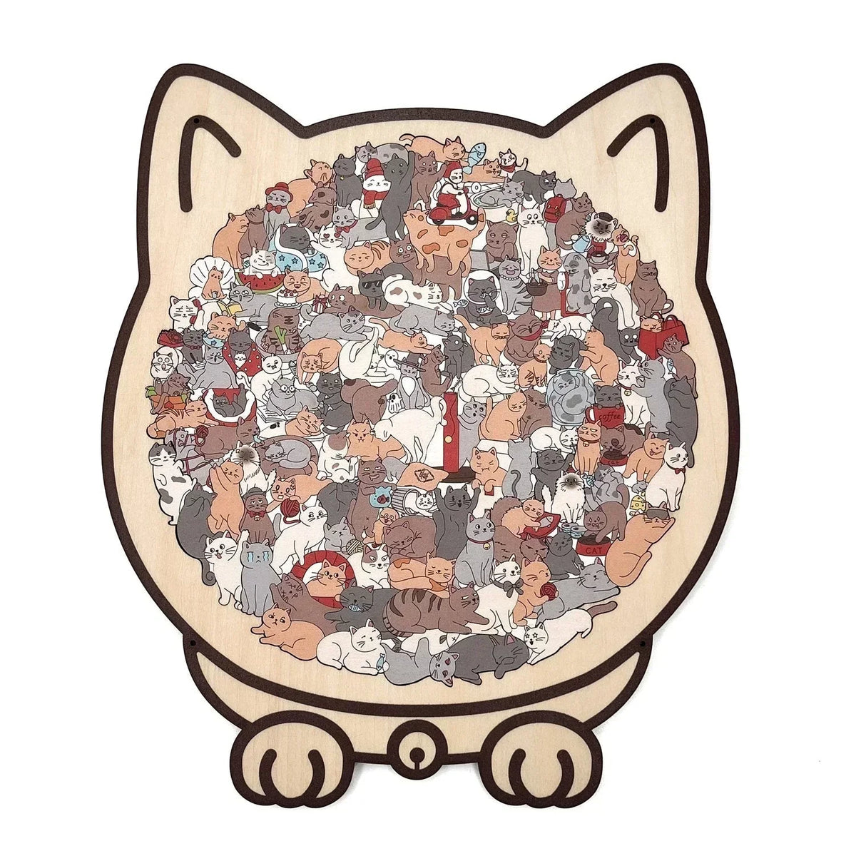 🎅🎄Medinė katės formos dėlionė, 135 detalės, Morandi spalvų🐱🎁-LT