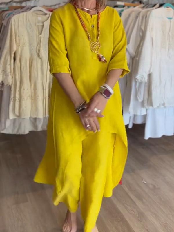 Traje de lino de mujer en monocromático-ES