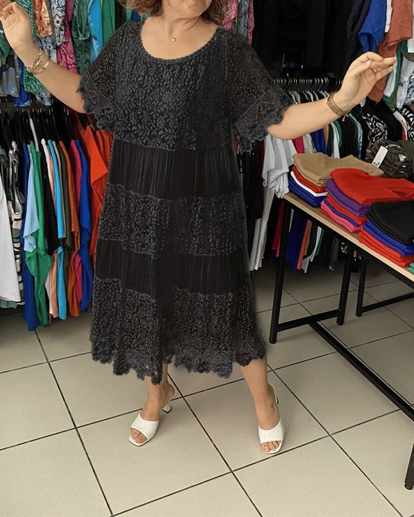 💝Vestido monocromático de corona y manga corta👗-ES