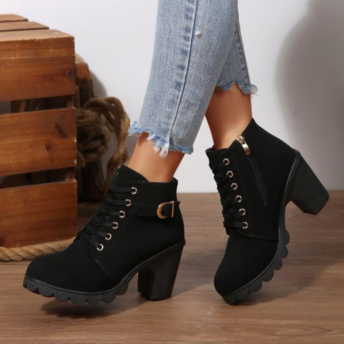 🔥Última promoción: 50% de descuento en botines de plataforma para mujer con hebilla metálica.-ES