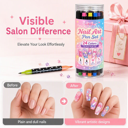 💅 VRIJEME OGRANIČENO 50% POPUSTA! 💥 Set od 24 šarene olovke za nokte s dvostrukim vrhom – kreativne, salonske kvalitete, jednostavne za napraviti sami ✨-HR