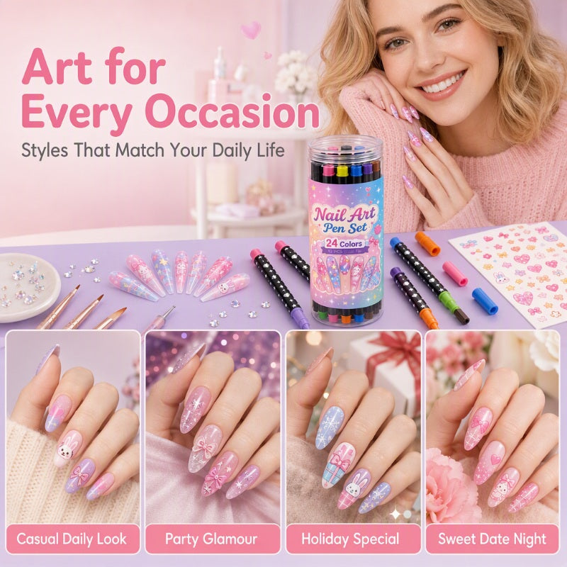 💅 VRIJEME OGRANIČENO 50% POPUSTA! 💥 Set od 24 šarene olovke za nokte s dvostrukim vrhom – kreativne, salonske kvalitete, jednostavne za napraviti sami ✨-HR