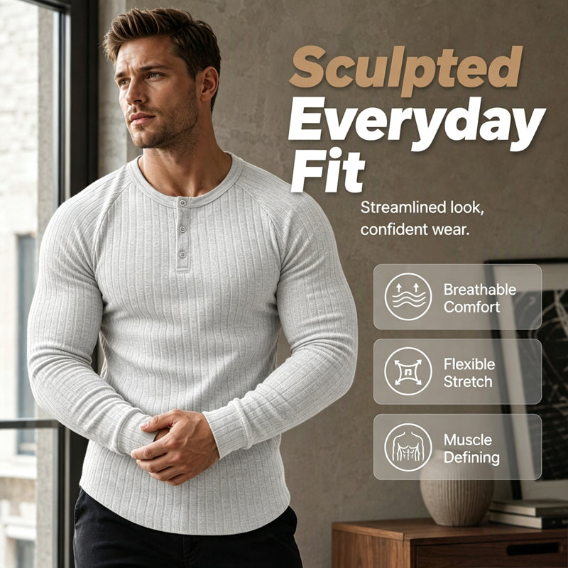 🍁Consigue tu nueva prenda básica de moda para otoño: la camisa Henley Slim Fit para hombre.-ES
