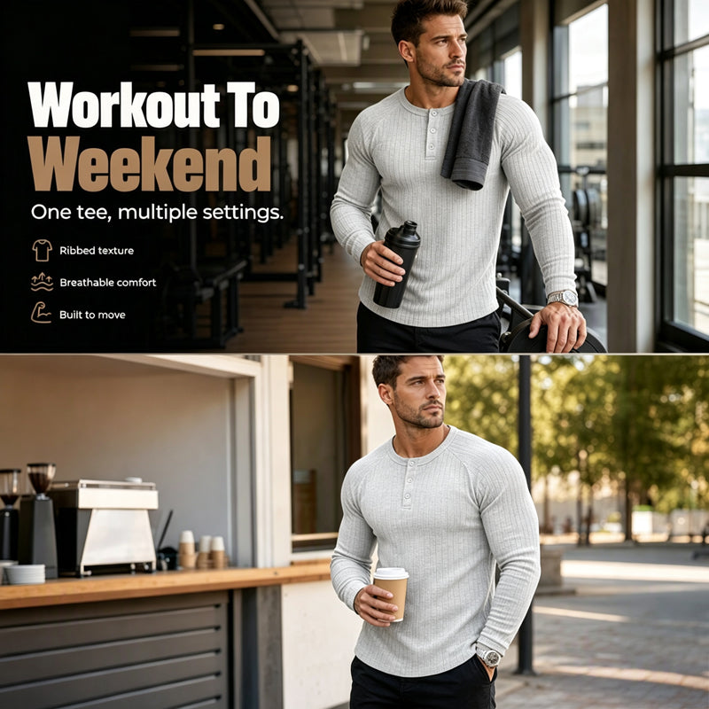 🍁Consigue tu nueva prenda básica de moda para otoño: la camisa Henley Slim Fit para hombre.-ES