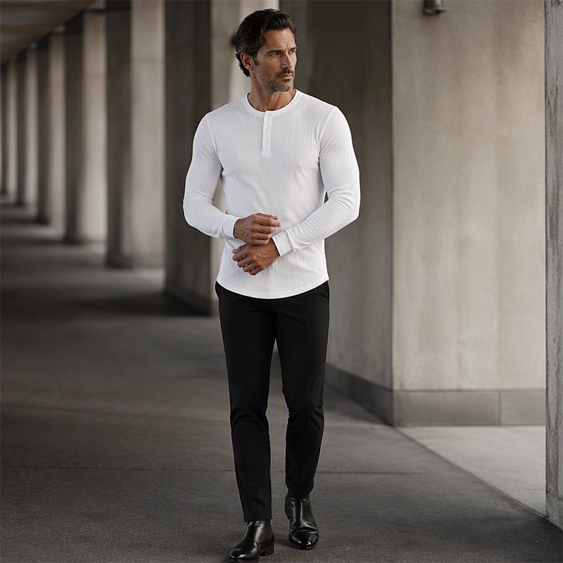 🍁Consigue tu nueva prenda básica de moda para otoño: la camisa Henley Slim Fit para hombre.-ES