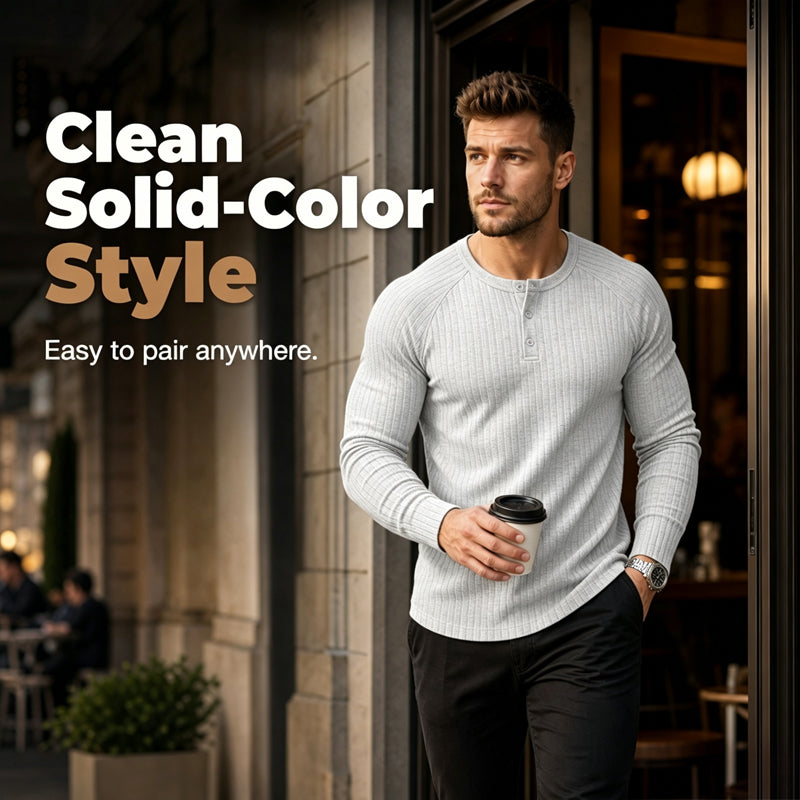 🍁Consigue tu nueva prenda básica de moda para otoño: la camisa Henley Slim Fit para hombre.-ES