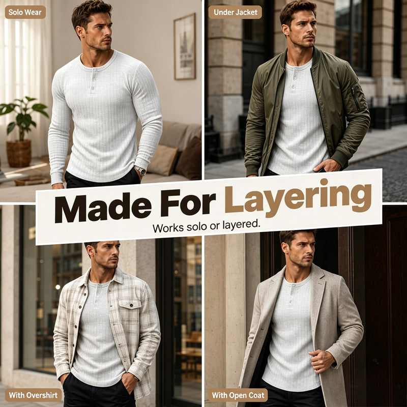 🍁Consigue tu nueva prenda básica de moda para otoño: la camisa Henley Slim Fit para hombre.-ES