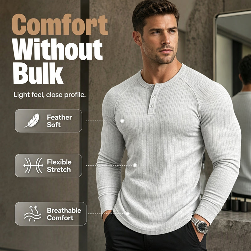 🍁Consigue tu nueva prenda básica de moda para otoño: la camisa Henley Slim Fit para hombre.-ES