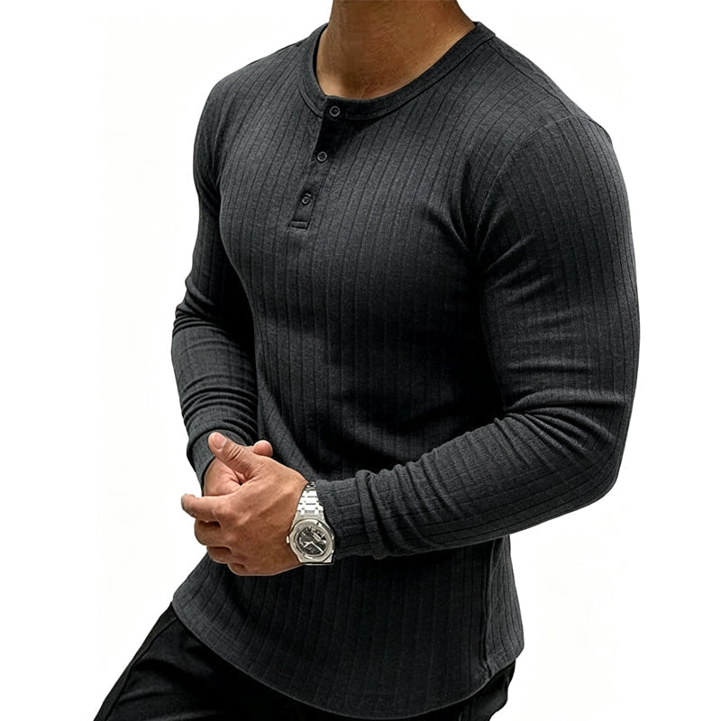 🍁Consigue tu nueva prenda básica de moda para otoño: la camisa Henley Slim Fit para hombre.-ES