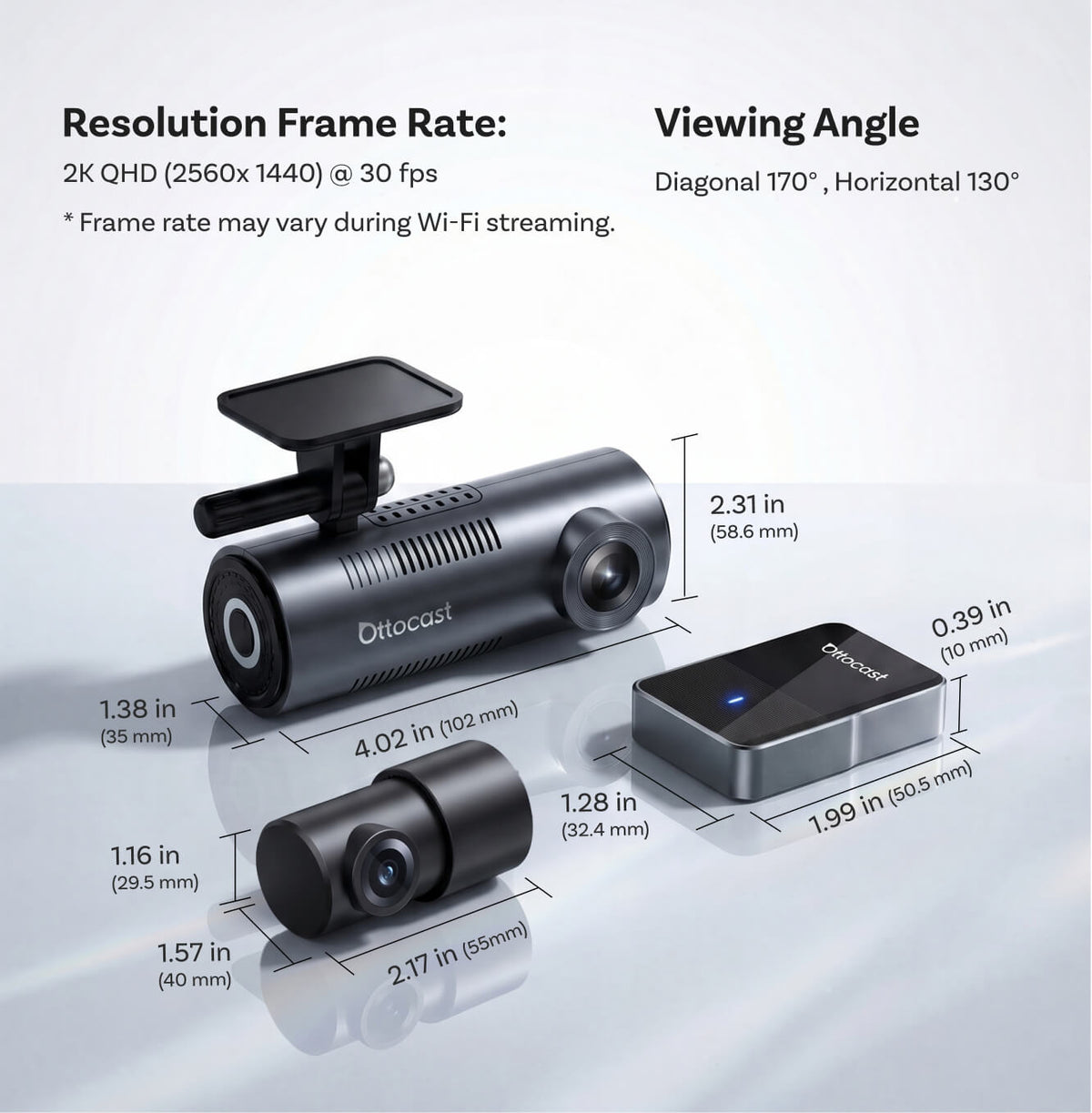 „OttoSafe Cam 3-in-1“ dviguba vaizdo registratorius ir belaidis „CarPlay“ adapteris-LT