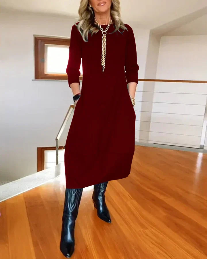 ✨Vestido de manga larga con escote redondo-ES