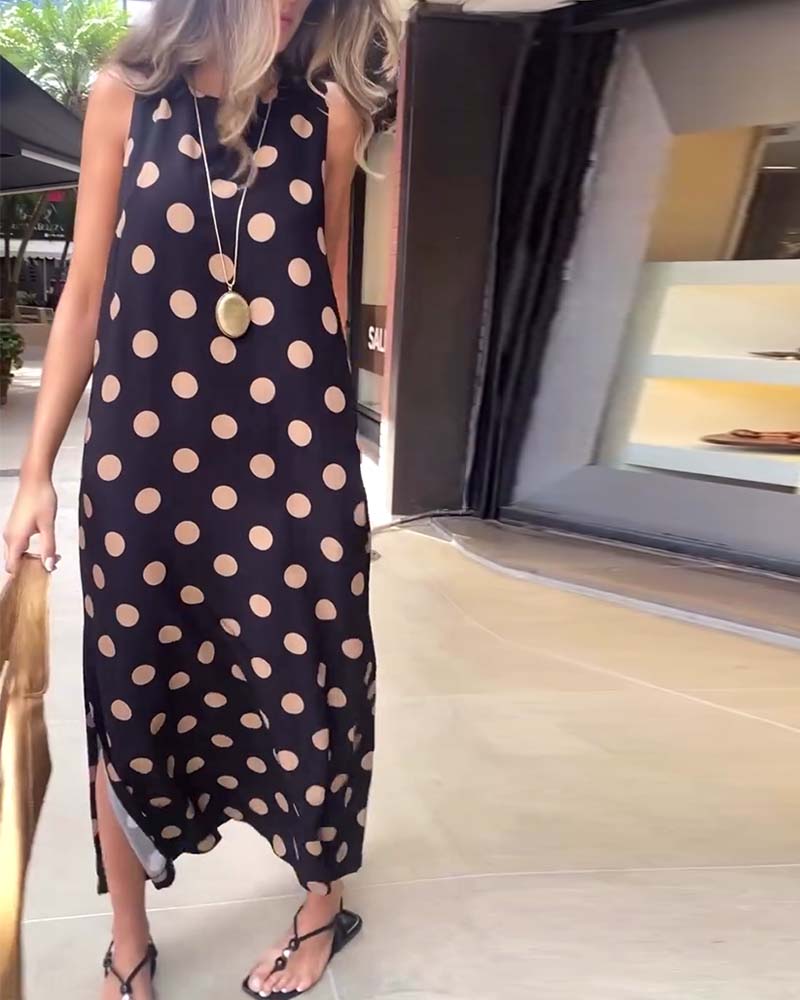 Vestido largo sin mangas con abertura-ES