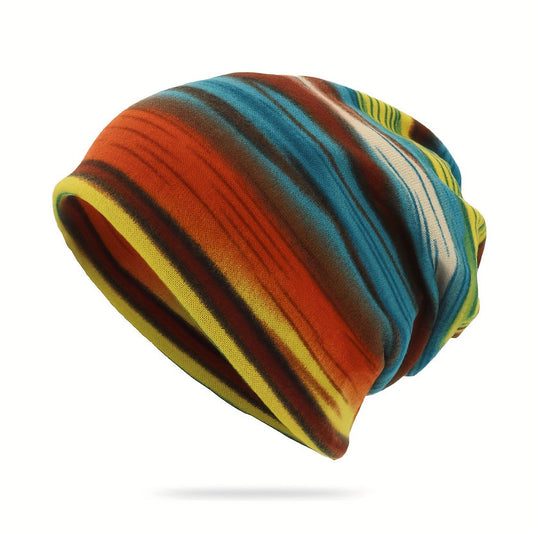 Gorro térmico holgado retro con rayas coloridas de Pandaize - Prendas de punto vintage para otoño e invierno-ES