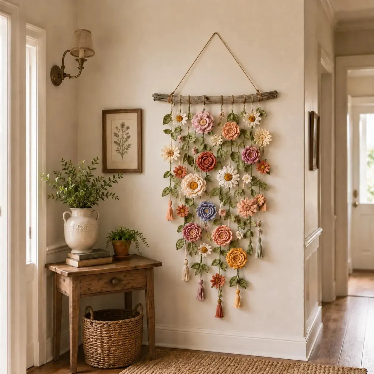 🌸Boho nėrimo gėlių sienos dekoras-LT